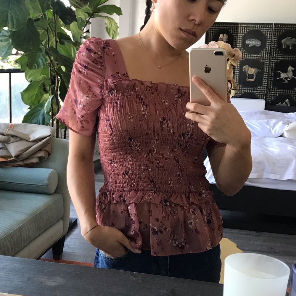LucyParis smocked chiffon printed blouse - Picture 2 of 3